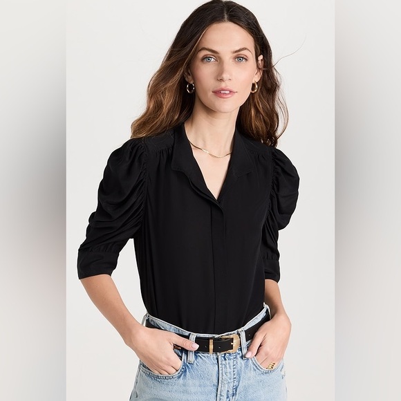 FRAME Women's Silk Black 3/4 Sleeve Popover‎ Blouse- Size Small - Picture 1 of 7